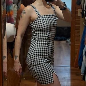 Divided by H&M Women’s Black White Gingham Mini Dress Size S Stretch Tank Top